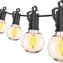 Brightown Led String Lights Outdoor 100Ft Waterproof G40 Patio Lights with 104(4 Spare) Led Shatterproof Bulbs, Led Globe Hanging Lights for Porch Bistro Balcony Backyard Decor, E12 Socket, 2200K (Black)
