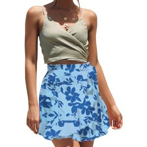 Women's Floral Ruffle Hem Wrap Shorts Casual Summer Elastic Waist Tie Front Zip Up Boho Skirts Skorts 2025, Size: L