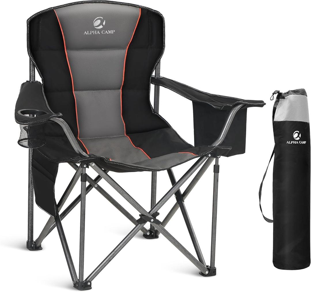 ALPHA CAMP Oversized Folding Camping Chair, Heavy Duty Portable Lawn Chairs with Cooler Bag, Side Pocket & Cup Holder, Folding Chairs for Outside Support 450 LBS ALPHA CAMP Oversized Folding Camping Chair, Heavy Duty Portable Lawn Chairs with Cooler Bag, Side Pocket & Cup Holder, Folding Chairs for Outside Support 450 LBS