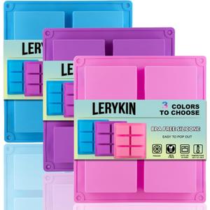 LERYKIN 3 Pack Silicone Soap Molds, 6 Cavities Rectangle Silicone Mold, Great for Homemade Craft Soap Mold, Chocolate, Cake Molds Ice Cube Tray - Just Pop OutPink & Blue & Purple