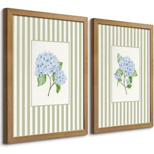 Framed Blue Hydrangea Wall Art Set of 2, Floral Bathroom Decor, 16x24 Inch