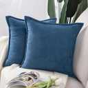MADIZZ Set of 2 Short Chenille Throw Pillow Covers 20x20 Inch Denim Blue Soft Decorative Cushion Cover for Sofa Bedroom Pillow Shell