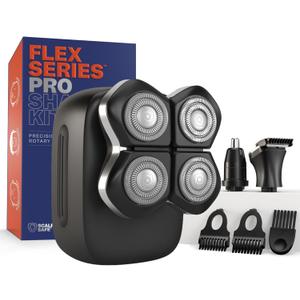 Freebird FlexSeries Pro Electric Head & Body Shaver - Men's Cordless Rechargeable Wet/Dry Skull Bald Head Back & Groin Waterproof Razor with Rotary Blades, Clippers, Nose Trimmer, Brush, Massager