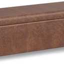 SIMPLIHOME Avalon 54 Inch Wide Contemporary Rectangle Extra Large Storage Ottoman Bench in Distressed Saddle Brown Vegan Faux Leather, Assembled, For the Living Room, Entryway and Family Room