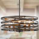 Bargeni Chandeliers,20 Inch Dining Room Light Fixture,Matte Black Dining Room Chandelier with Wood-Like Interior,5-Light Farmhouse Chandelier for Kitchen Island,Living Room,Foyer,Stairway