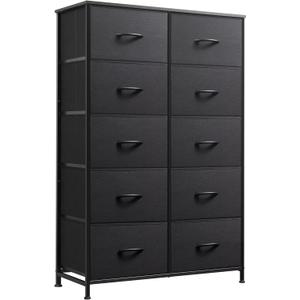 WLIVE Tall Black Dresser for Bedroom with 10 Drawers, Chest of Drawers, Dressers Bedroom Furniture, Storage Organizer Unit with Fabric Bins for Closet, Hallway, Living Room, Entryway