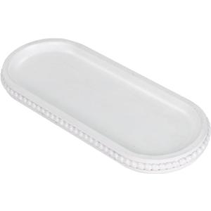 MAONAME Oval Long Narrow Wood Tray, Rustic Decorative Tray with Beaded, White Farmhouse Vanity Trays, Toilet Tank Trays for Dresser, 12" x 4.7"