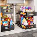 Under Sink Organizer, Pull Out Cabinet Organizers, Slide Sink Steel Shelf Cabinet Storage Shelves, Under Sink Storage for Kitchen Bathroom Cabinet (Black, 2 Pack)