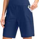 Viodia Women's 9" Long Swim Board Shorts with Pockets High Waisted Beach Swimsuits Knee Length Short for Women with Liner (X-Large, Ocean Blue)