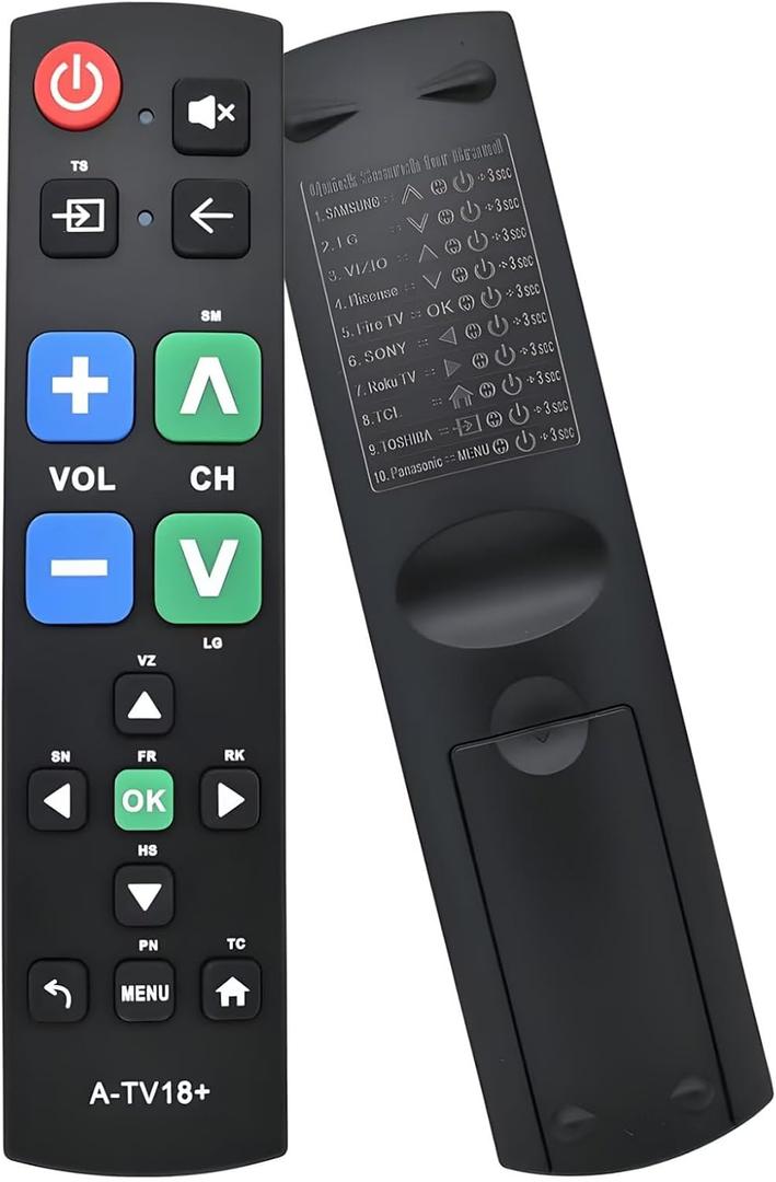 Large Button Universal TV Remote Control for Seniors, Easy to Use Simple Remote for TV, Large Buttons and Clear Layout, Ideal Universal TV Remote for Elderly and Low Vision Users