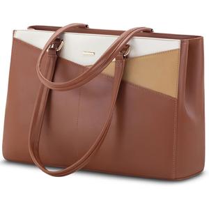 LOVEVOOK Laptop Tote Bag for Women, Office Work Bag Briefcase fit for 15.6 inch Laptop, Large Capacity Teacher Computer Bag Handbag Brown/Apricot/Beige