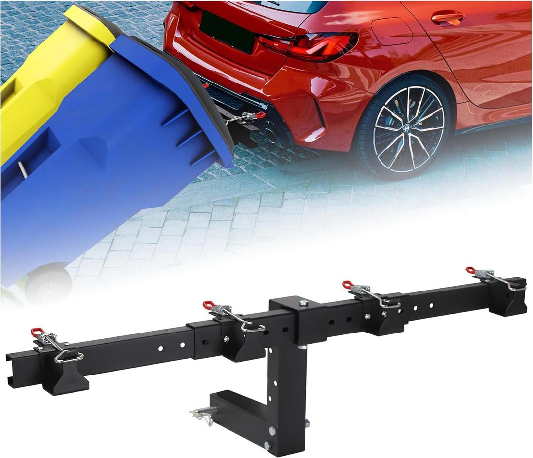 Dual Trash Can Hauler Hitch, Adjustable Wheeled Garbage Can Towing Trailer Hitch, Trash Can Transporter Hauling Hitch for Truck//ATV/UTV/Lawn Tractors/Trailer with 2" Hitch Receiver (black)