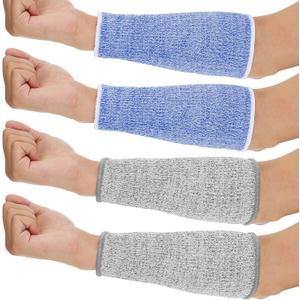 Neer 4 Pair Protective Arm Sleeves for Thin Skin Anti-Cut Burn Resistant Cover Forearm Sleeve for Cooking Construction(Gray, Blue, 7.9 Inch)