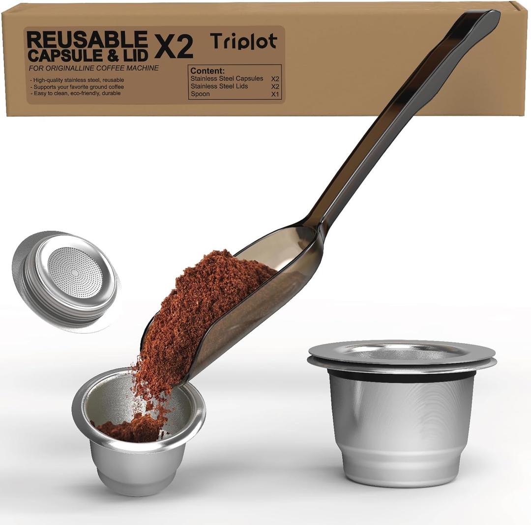 Triplot Reusable Coffee Capsule for Nespresso Original Machine with Stainless Steel Lids 2Sets(2cups+2Lids)