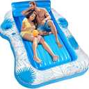 Inflatable Pool Lounger Float for Adults - JIANYHW X-Large Beach Sun Tan Tub Pool Lounge Raft Sunbathing Pool Floaties with 2 Food/Drink Holder, Blow Up Tanning Pool Bed Floating Mat