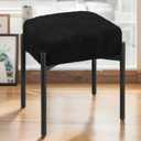 Vanity Stool Chair Faux Fur, 16.3"L x 12.8"W x 17.3"H Soft Ottoman, Makeup Chair Bench Furry Padded Seat with 4 Metal Legs, Footstool Multifunctional Chairs for Bedroom, Living Room, Black