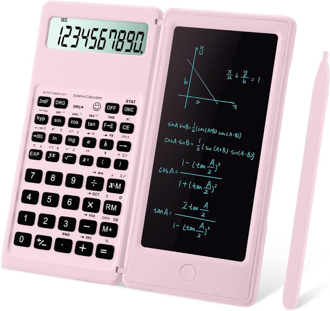 IPepul Scientific Calculators for Students, 10-Digit Large Screen, Math Calculator with Notepad, Classroom Must Haves for Middle High School Supplies & College Pink