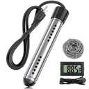 Portable Water Heater Electric, 2000W Immersion Water Heater with LCD Thermometer, Stainless Steel Immersion Heating Rod, Submersible Bucket Heater for Home Camping Bathtub Small Pool Outdoor Use