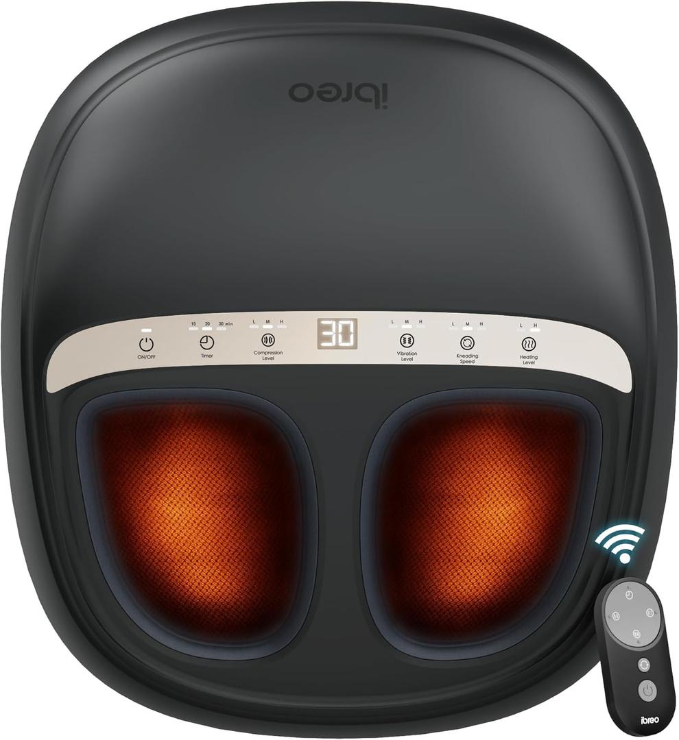 4-in-1 Shiatsu Foot Massager with Heat, Deep Kneading, Air Compression, Vibration, FSA Eligible, HSA Eligible for Neuropathy, Plantar Fasciitis, Pain Relief, Gift for Women & Men Size Up to 14 (Midnight Black)