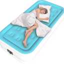 Twin Air Mattress with Built in Pump, Single Blow up Air Bed with Portable Storage Bag, Suitable for Home and Guests, Top Flocking, 18" Twin Sky Blue