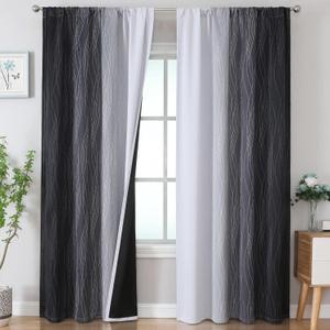 Estelar Textiler Black and Greyish White Blackout Curtains 84 Inches Long, Thermal Insulated Two Tone Drapes for Bedroom, Room Darkening Rod Pocket Ombre Curtains for Living Room,52Wx84L,2 Panels