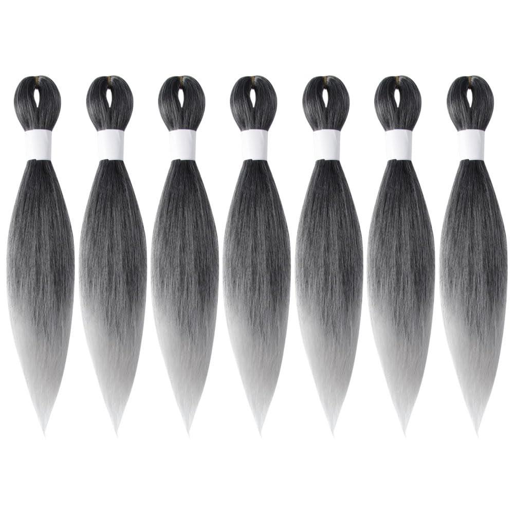 Ombre Gray Braiding Hair 10 Inch Short Pre Stretched Hair Straight Yaki Texture Synthetic Hair Extensions Softness, 7 Packs (TGrey(Ombre Grey))