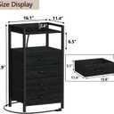 Furnulem Night Stand with Charging Station, Black Nightstand with Drawers and Led Light, Tall Dresser for Bedroom, Bedside Table with Fabric Storage Bins, Metal Frame, Wood Furniture