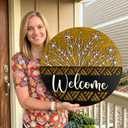 12" 3D Welcome Sign for Front Door Decor - Rustic Round Wood Wreath Wall Hanging - Modern Farmhouse Porch Decor - Housewarming, Wedding & New Home Gift - Spring Summer Decoration