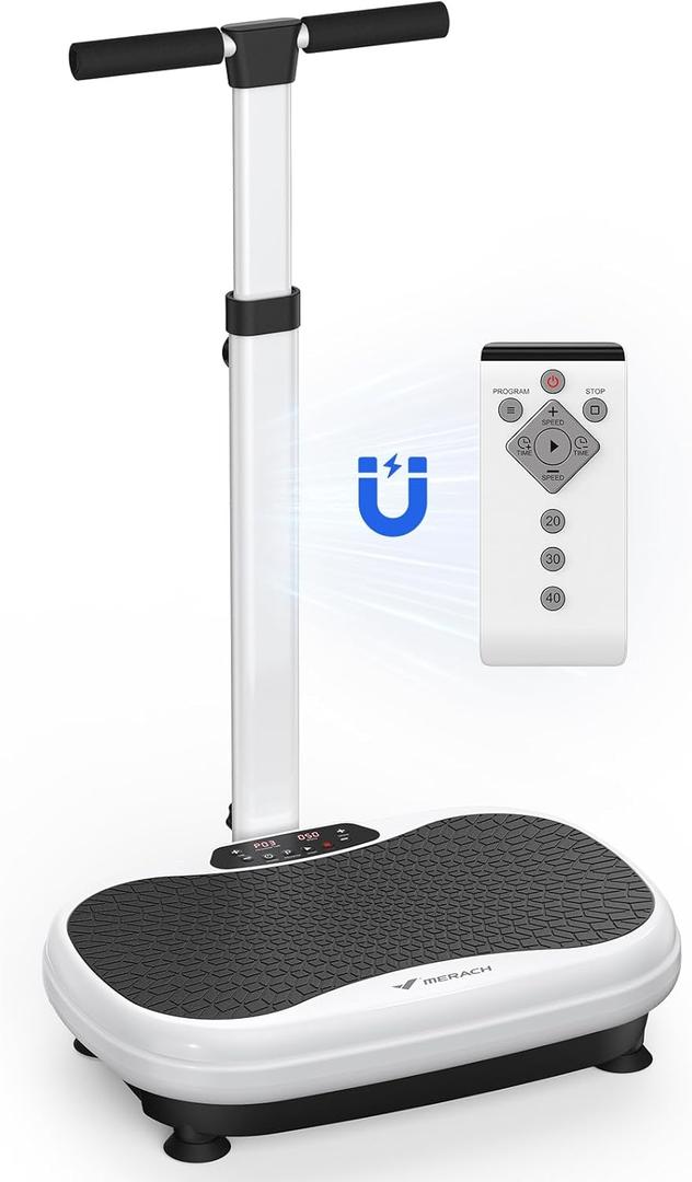 MERACH Vibration Plate Exercise Machine, Vibrating Plate Exercise Machine with Handrails, Full Body Vibration Platform for Women Men, Exercise Equipment for Home (White)