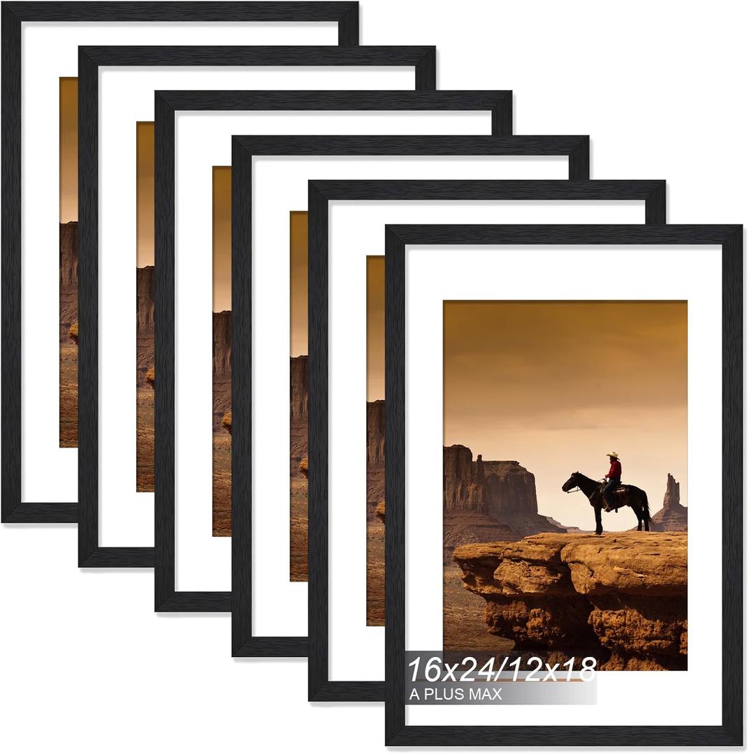A PLUS MAX 16x24 Picture Frame Set of 6 Black Light Weight Wall Mount