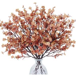 AILANDA Babys Breath Artificial Fall Flowers Faux Gypsophila Bouquet Real Touch Fake Silk Flowers for Fall Home Decor Indoor Wedding Floral Arrangement Party Autumn Table (6PCS, Dusty Pink+Khaki)