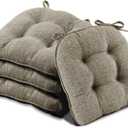 Basic Beyond Chair Cushions for Dining Chairs 4 Pack, Dining Seat Cushions with Ties and Non Slip Backing, 15.5 x 15.5 inches Tufted Kitchen Chair Pads (Khaki)
