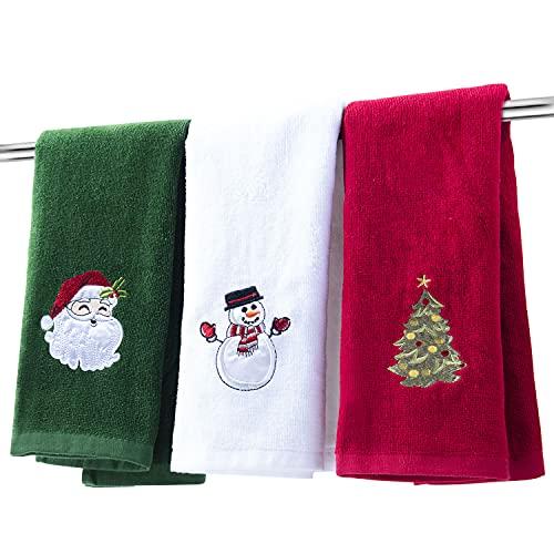 BYAWAY Christmas Hand Towels - Decorative Set, 25" x 16", Holiday Decor, 100% Cotton Towel Gift Set (Green, White, Red), Pack 12