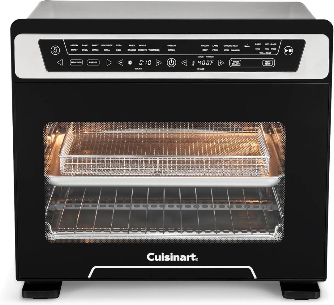 Cuisinart 15-in-1 Extra-Large Digital Air Fryer Oven with 9"x13" 2-in-1 Pan, Air Fry 4 Lbs of Wings, Cook a 13 Lb Turkey or 5+ Lb Chicken, Toast 9 Slices of Bread, and Bake a 13" Pizza, TOA-112, 18.6" x 15.0" x 16.25"