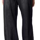 Sidefeel Women's Wide Leg Jeans High Waisted Stretchy Straight Leg Jeans Trendy Seamed Front Loose Denim Pants (Black)size 4