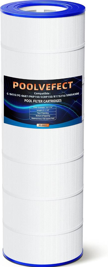 PF-09031 Compatible with Clean & Clear CCRP150, Pentair CC150, Posi-Clear PXCRP 150, PAP150, C-9415, R173216, 59054300,Filbur FC-0687, 160317, 160355, 160352, Pool Filter Cartridges, 150 Sq.Ft ,1 Pack