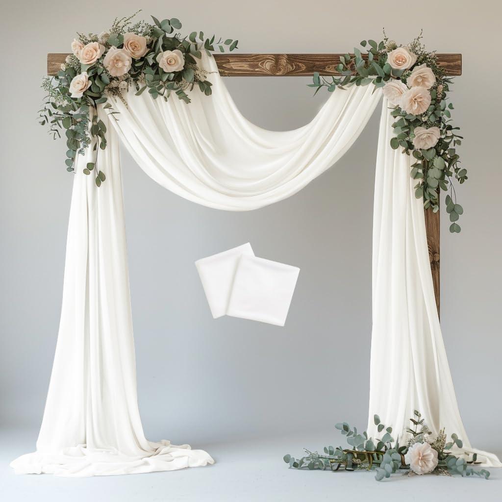 Wedding Arch Draping Fabric 2 Panels 28.7" x 20FT Ivory Sheer Chiffon Backdrop Drapes for Wedding Ceremony Birthday Party Bridal Shower Outdoor Decoration