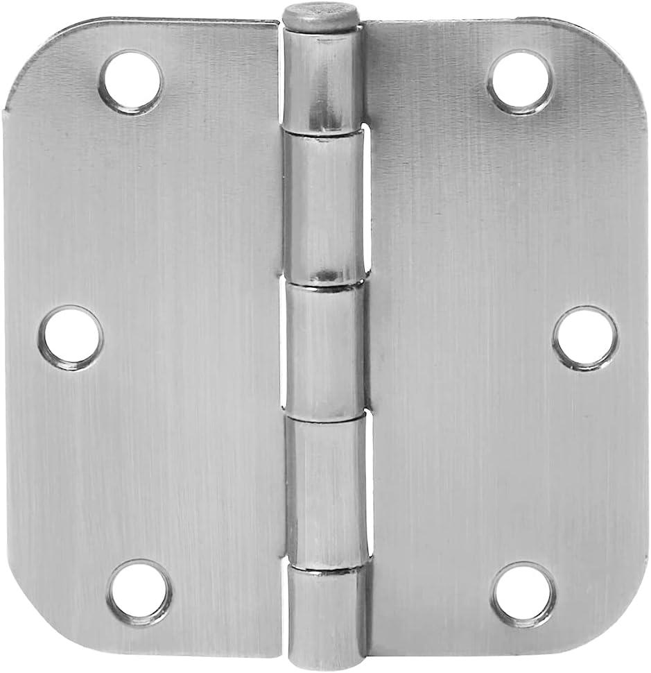 Amazon Basics Rounded Interior Door Hinges with Screws, 3.5" x 3.5", Satin Nickel, Curved Corners, 18-Pack