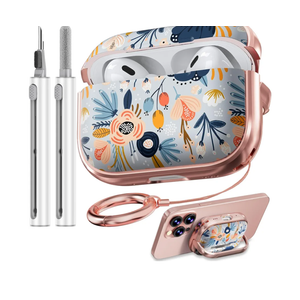 Inesore for AirPods Pro 2nd Generation Case Cover with Lock, Flowers Cute Air Pods Pro 2 Case Hard iPod Pro Cases for Women Girls with Cleaner Kit (2023 USB-C /2022/2019) -Blue Flower