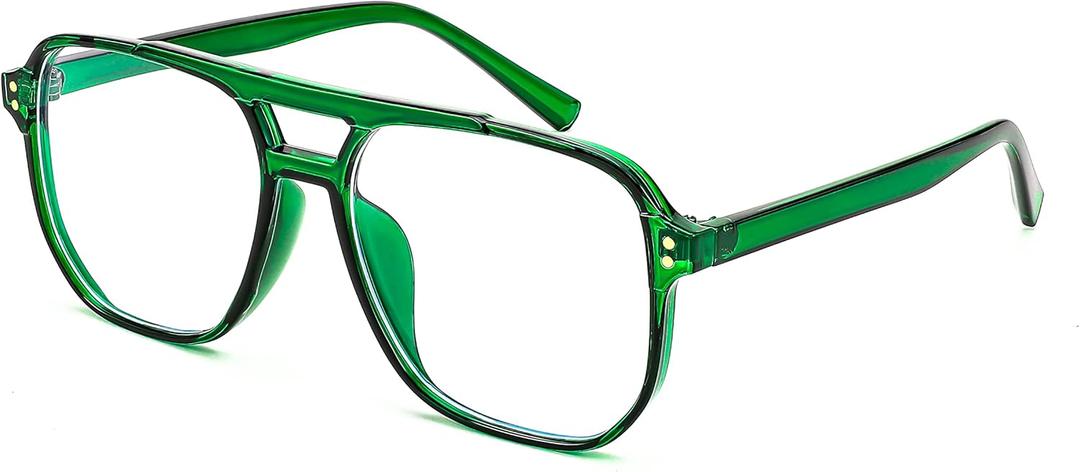 FEISEDY Blue Light Blocking Glasses Fake Nerd Clear Square Computer Lightweight Pilot Glasses Frame Oversized B2866 (Transparent Green)