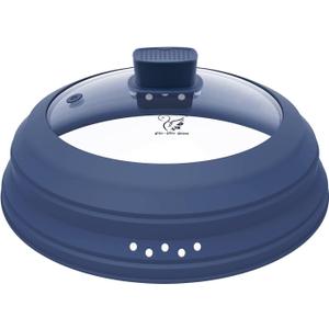 Microwave Splatter Cover Glass Guard Lid with Collapsible Silicone for Food Pot Plate Cover 9.8 inch Dark Blue