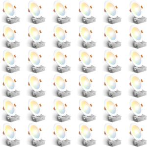 Amico 36 Pack 6 Inch 5CCT Ultra-Thin LED Recessed Ceiling Light with Junction Box, 2700K/3000K/3500K/4000K/5000K Selectable, 12W Eqv 110W, Dimmable Can-Killer Downlight, 1050LM Brightness - ETL&FCC