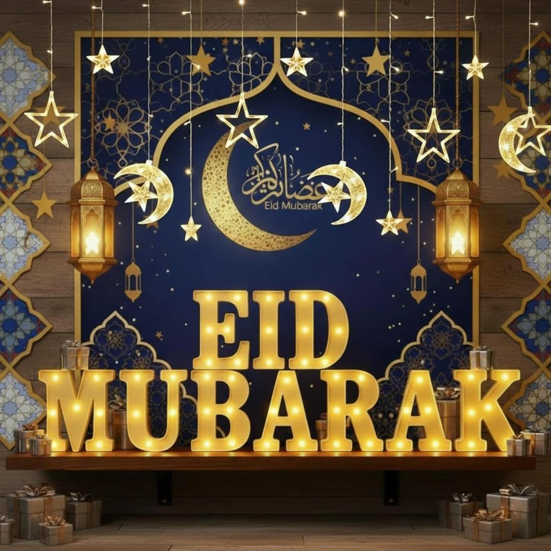 Honoson 22 Pcs LED Ramadan Decorations Large Eid Mubarak LED Letter with Star Moon String Lights Hanging Moon Star Fairy String Lights for Eid Home Party Table Window Decoration