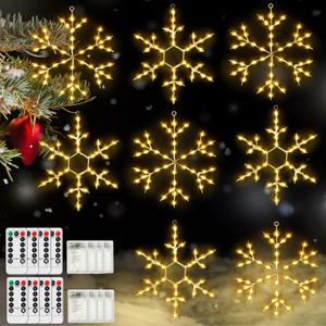 Tuanse 8 Pcs Christmas Silhouette Window Lights Christmas Snowflake Lights with Remote Control LED Lighted Snowflake Decorations Xmas for Window Wall (Warm White)