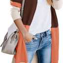 Lovaru Womens Boho Open Front Cardigan Colorblock Long Sleeve Loose Knit Lightweight Sweaters (Small, Brown)
