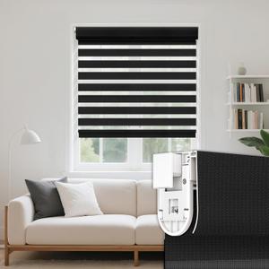 Grandekor No Drill Zebra Blinds for Windows,Cordless Zebra Shades Dual Layer, Pull Down Roller Shades Free-Stop,Custom Sizes,Textured Black,Easy to Install for Home, Office, Bedroom