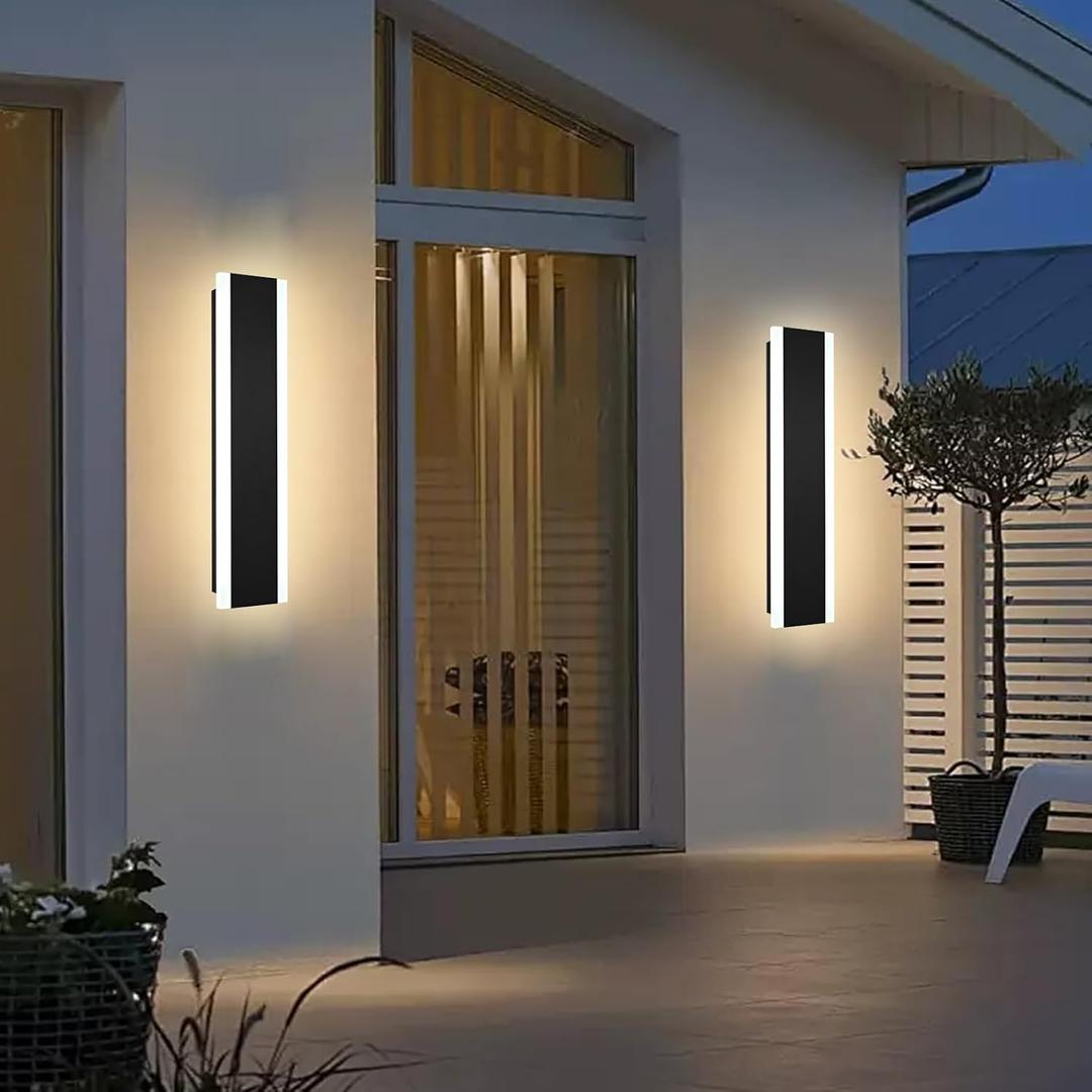 2 Pack 24in Modern LED Outdoor Wall Light,Long Outdoor LED Light Fixtures,IP65 Waterproof Exterior Wall Mount Lighting,Outside Wall Sconces Lights for House,Patio,Porch,Garden