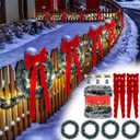 Riceshoot 50 Feet Christmas Fence Garland with Lights Large Red Bows Hanging Wreaths Christmas Decoration Artificial Xmas Garland with 8 Pcs 28 x 10 Inch Red Velvet Bows for Outdoor Garden Fence Door