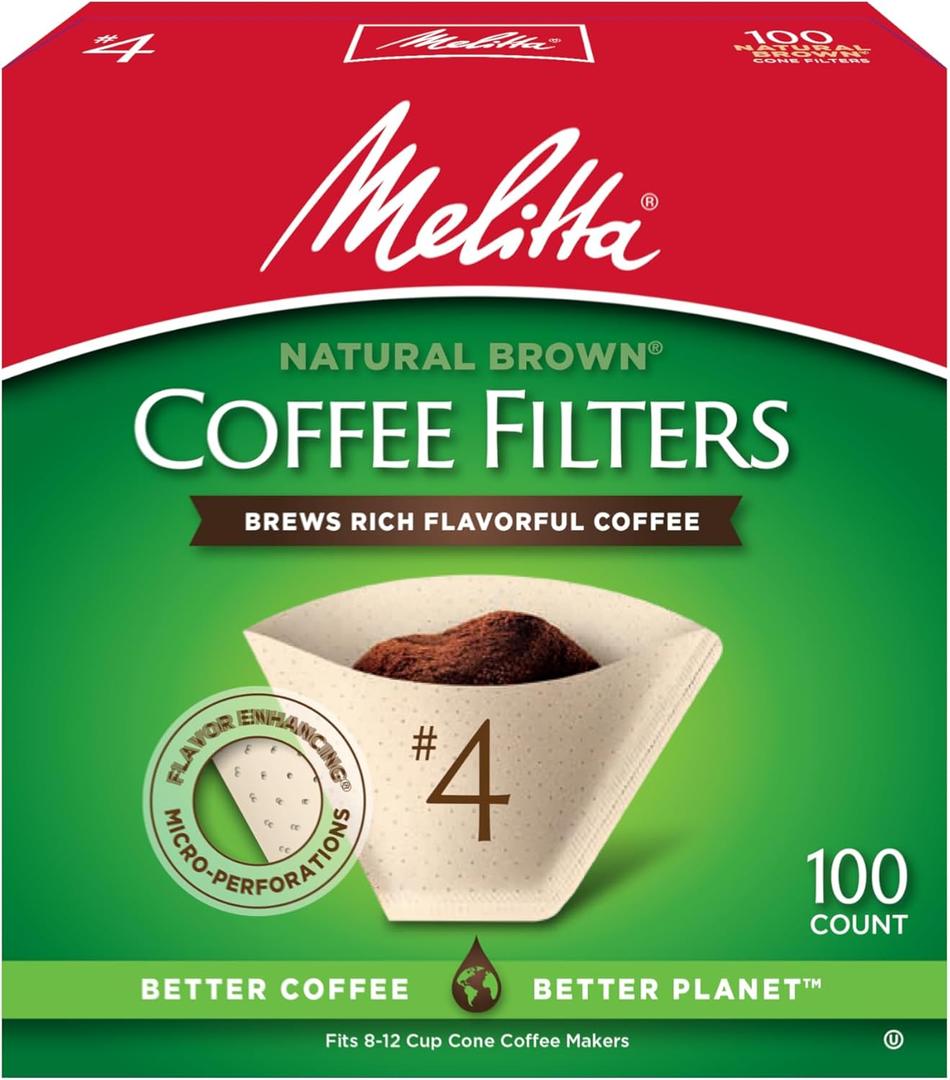 Melitta #4 Cone Coffee Filters, Natural Brown, 100 Count, Pack of 6
