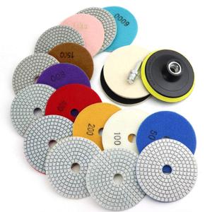 4 Inch Diamond Polishing Pads with 5/8-11 Backer Pad, 12PCS Wet/Dry Granite Stone Polish Pad Kit for Drill, Grinder, Polisher, 50-6000 Grit Polishing Pad for Concrete Marble Rock Countertop Quartz, 4 Inch 50-6000 Grit